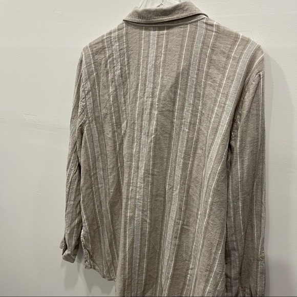 Susan Graver Long Sleeve Button Down Linen Shirt XL Tan Stripe Lagenlook - Picture 5 of 7